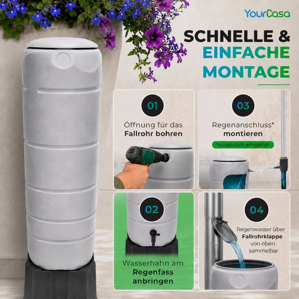 YourCasa Rain Barrel [CircleTower] 110L with stand, lid &amp; tap