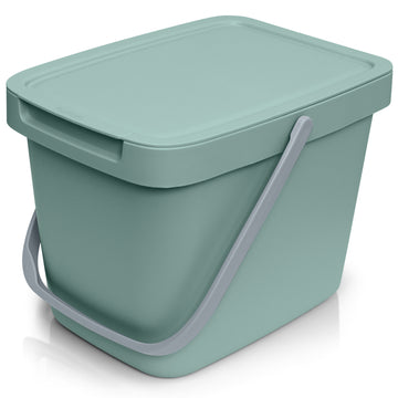 Grüner YourCasa® Biomüll Mülleimer aus Kunststoff mit Deckel und grauem Tragegriff.
