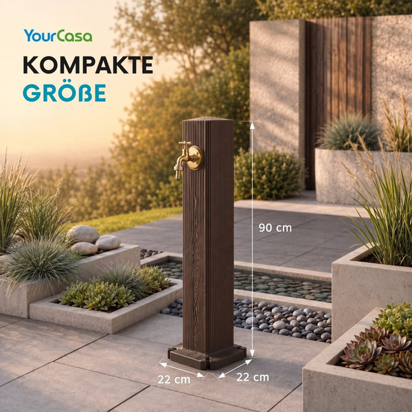YourCasa Timberline Wassersäule Garten 90cm – Wasserzapfsäule in Holzoptik mit 1/2'' Wasserhahn & Schlauchanschluss, UV-beständig, Made in Europe