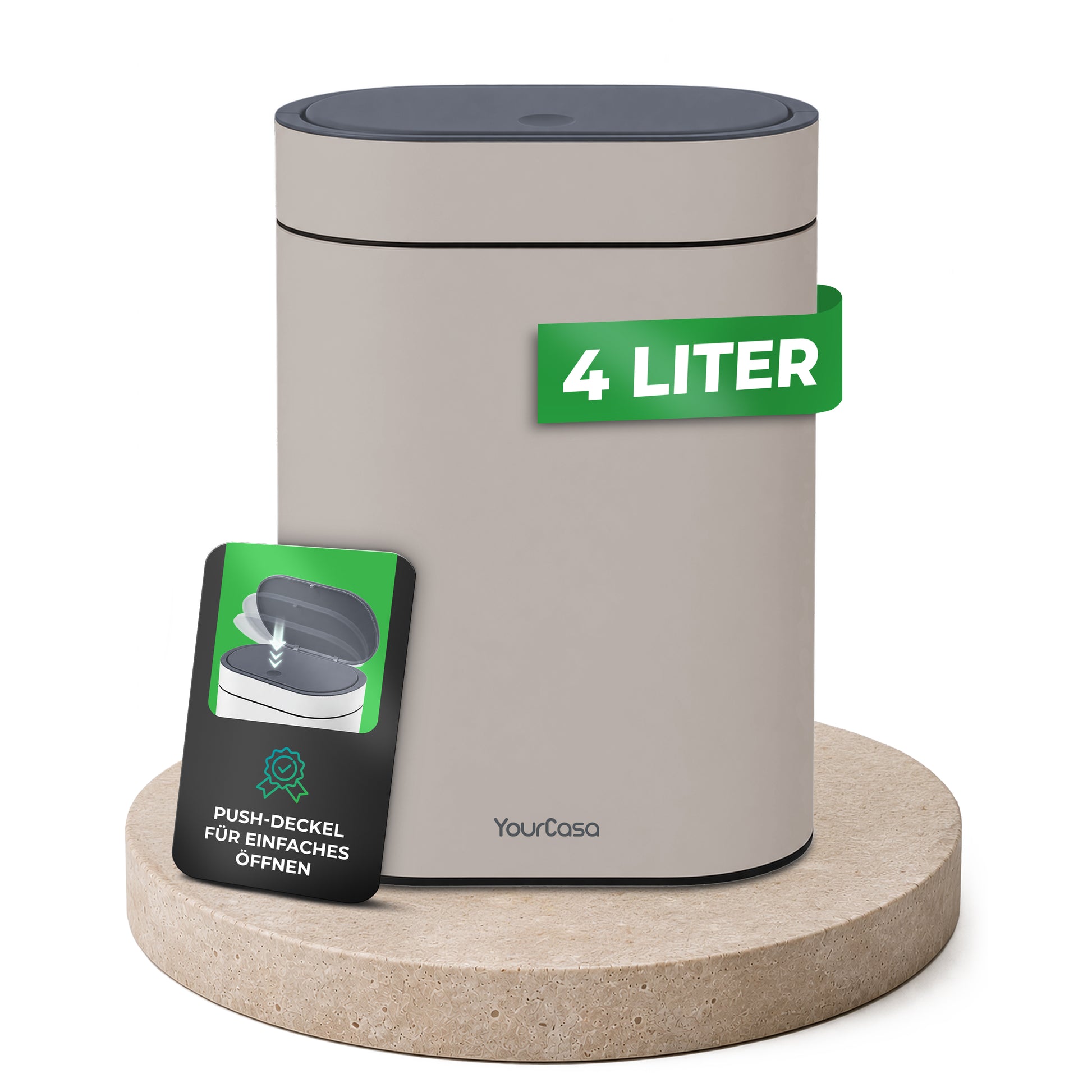 YourCasa Badeimer 4 Liter mit Push-Deckel in Beige