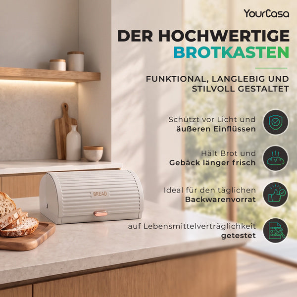 Brotkasten Creme in heller Küche – hält Brot und Gebäck länger frisch, lebensmittelecht getestet