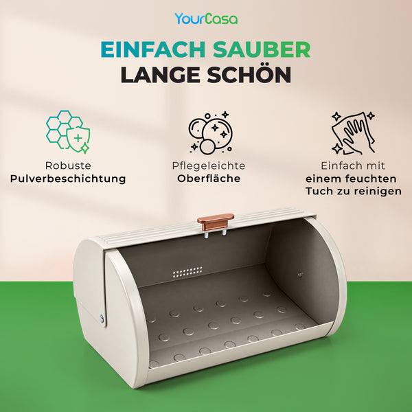 Geöffneter Brotkasten Creme mit pflegeleichter Pulverbeschichtung, mit feuchtem Tuch zu reinigen