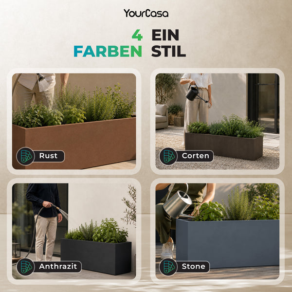 Cubla Blumenkübel in 4 Farben: Rust, Corten, Anthrazit und Stone, bepflanzt mit Kräutern