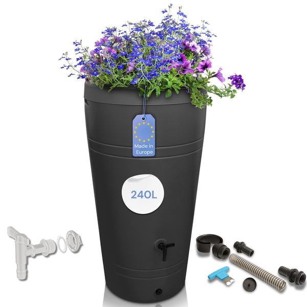 YourCasa Regentonne 230 Liter [Decore ] - mit Anschlusset - Bewässerung im Garten