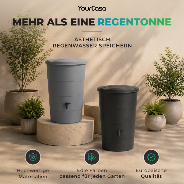 Regentonne 80, 160, 200l mit Regensammler und Wasserhahn