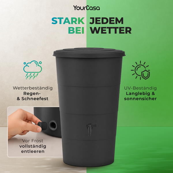 Regentonne 80, 160, 200l mit Regensammler und Wasserhahn