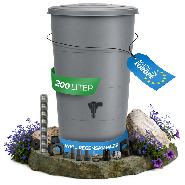 Regentonne 80, 160, 200l mit Regensammler und Wasserhahn