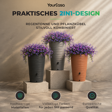 Regentonne 240 Liter – YourCasa Wave-Design mit Auslaufhahn