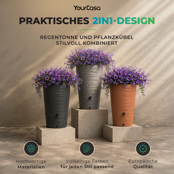 Regentonne 240 Liter – YourCasa Wave-Design mit Auslaufhahn