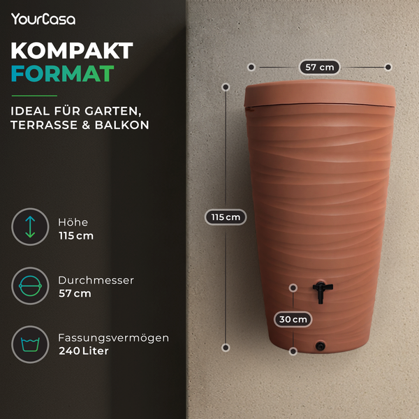 Regentonne 240 Liter – YourCasa Wave-Design mit Auslaufhahn