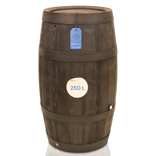 Regentonne Timber: 250 Liter in Holzfassoptik Set