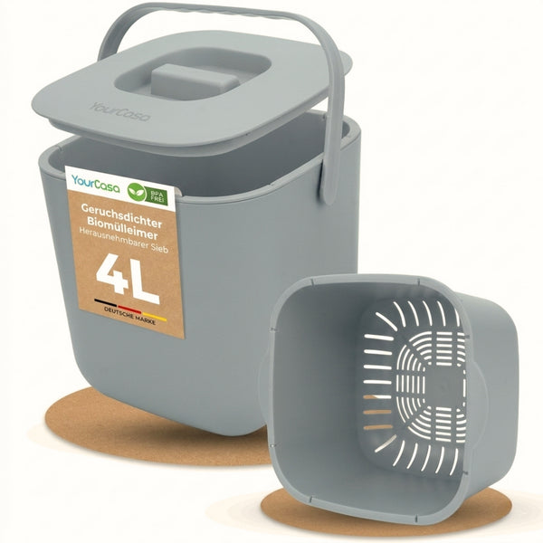 YourCasa® Organic Waste Bin Kitchen 4L - Dishwasher safe &amp; odor-proof