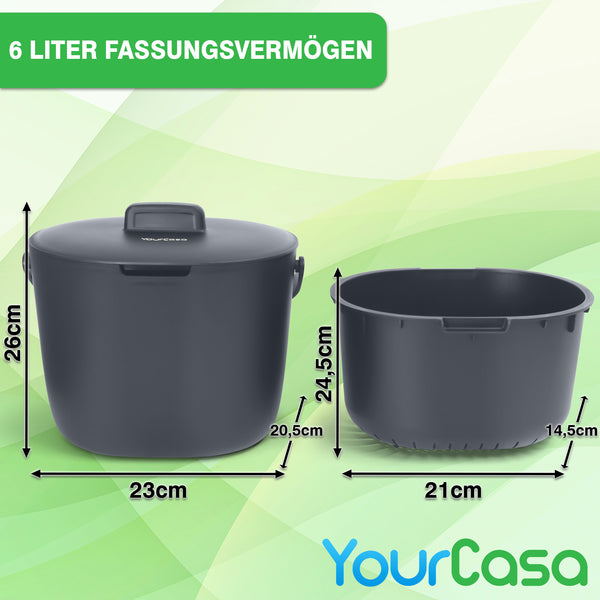 YourCasa® Biomülleimer Küche 6L - Spülmaschinenfest & geruchsdicht + Innensieb