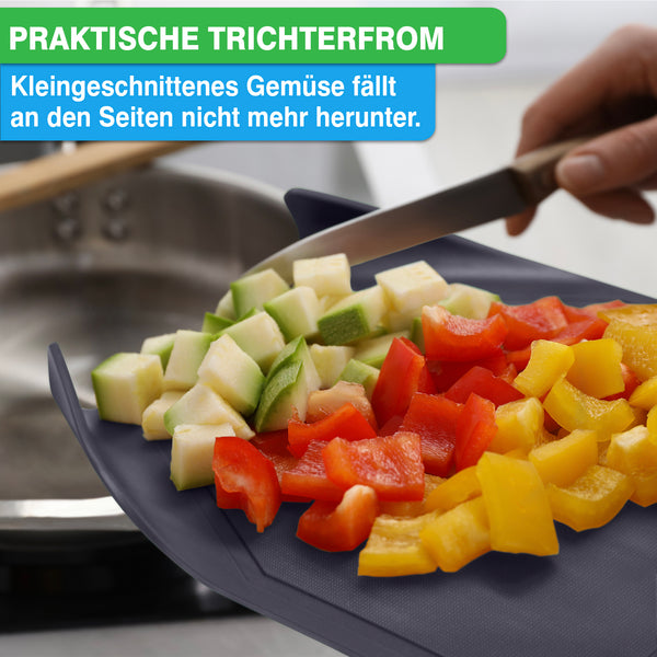 3x Schneidebrett Kunststoff Set - BPA frei -Trichterform & Saftrille - Küchenbrett Rutschfest & Spülmaschinenfest - Cutting Board - Schneidematte Küche Brettchen