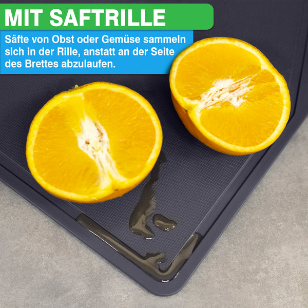3x Schneidebrett Kunststoff Set - BPA frei -Trichterform & Saftrille - Küchenbrett Rutschfest & Spülmaschinenfest - Cutting Board - Schneidematte Küche Brettchen