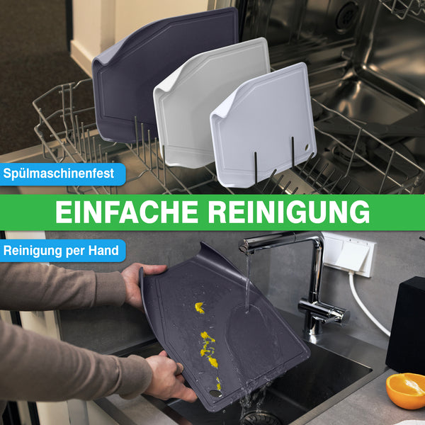 3x Schneidebrett Kunststoff Set - BPA frei -Trichterform & Saftrille - Küchenbrett Rutschfest & Spülmaschinenfest - Cutting Board - Schneidematte Küche Brettchen