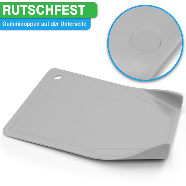 3x Schneidebrett Kunststoff Set - BPA frei -Trichterform & Saftrille - Küchenbrett Rutschfest & Spülmaschinenfest - Cutting Board - Schneidematte Küche Brettchen