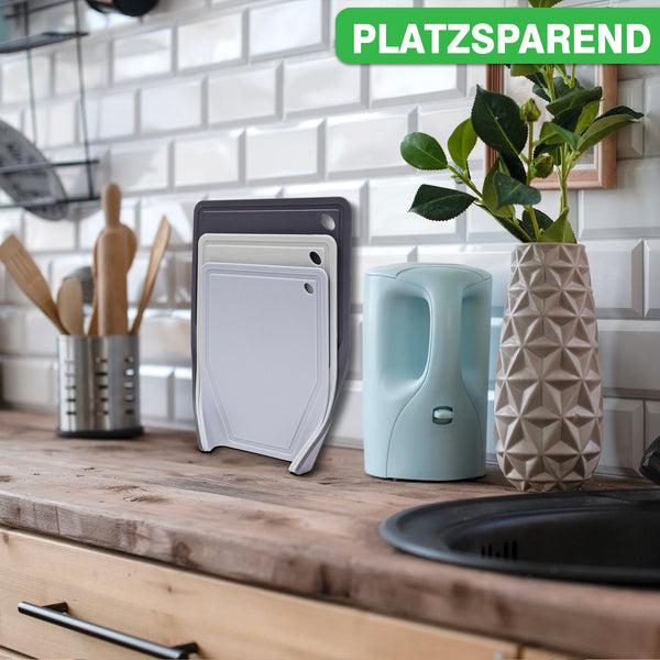 3x Schneidebrett Kunststoff Set - BPA frei -Trichterform & Saftrille - Küchenbrett Rutschfest & Spülmaschinenfest - Cutting Board - Schneidematte Küche Brettchen