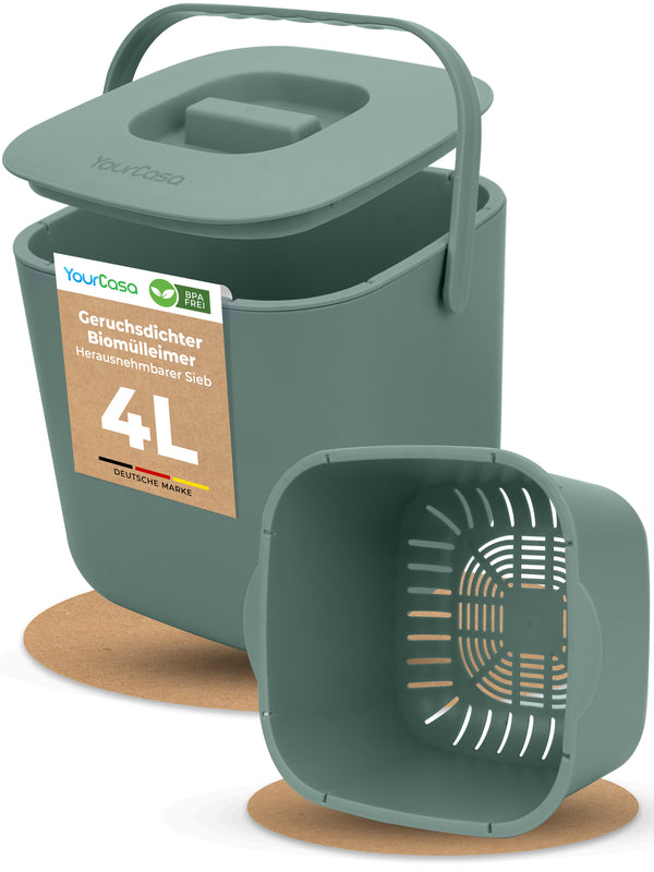 YourCasa® Organic Waste Bin Kitchen 4L - Dishwasher safe &amp; odor-proof