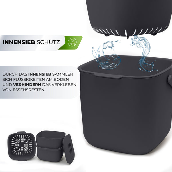 Spülschutz mit innovativem Innenfilter aus Edelstahl YourCasa® Komposteimer – 7L – für alltäglichen Biomüll in der Küche verhindert das Auffangen von Speiseresten und Infektionen. (Marke: yourcasa-de)