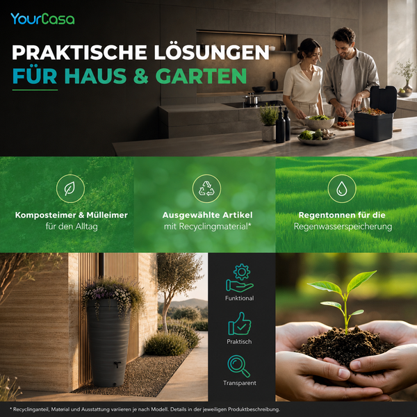 YourCasa Cascade – Regentonne 150 Liter Anthrazit mit integriertem Wasserhahn
