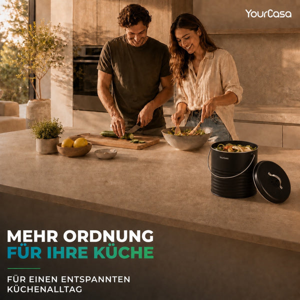 YourCasa Biomülleimer Kora – 4 Liter, Metall, mit Aktivkohlefilter