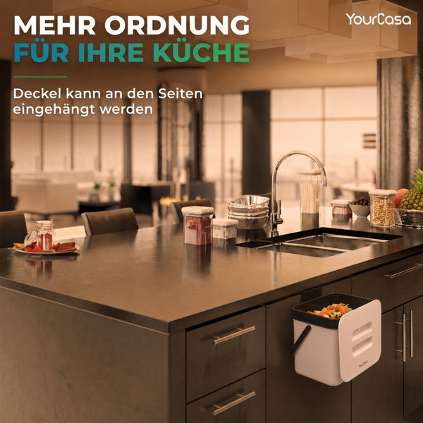 YourCasa® 7L organic waste bin with holder and sieve for kitchen - odor-proof &amp; dishwasher-safe