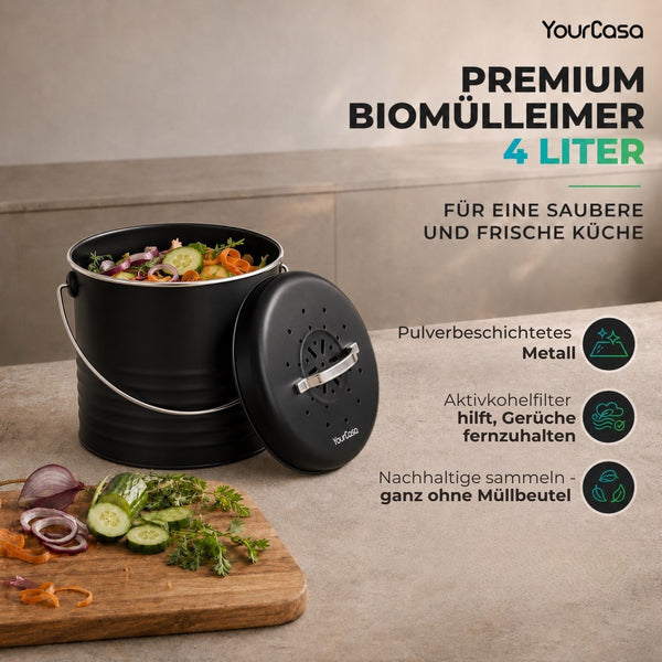 YourCasa Biomülleimer Kora – 4 Liter, Metall, mit Aktivkohlefilter
