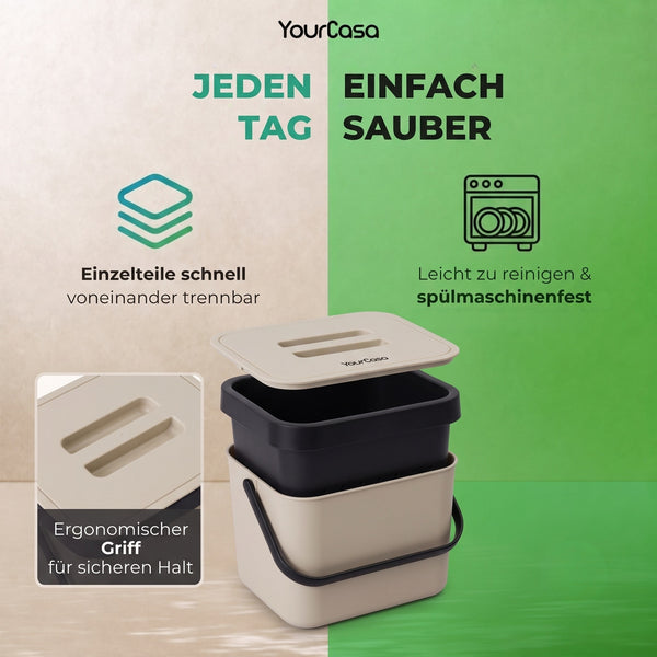 YourCasa® 7L organic waste bin with holder and sieve for kitchen - odor-proof &amp; dishwasher-safe