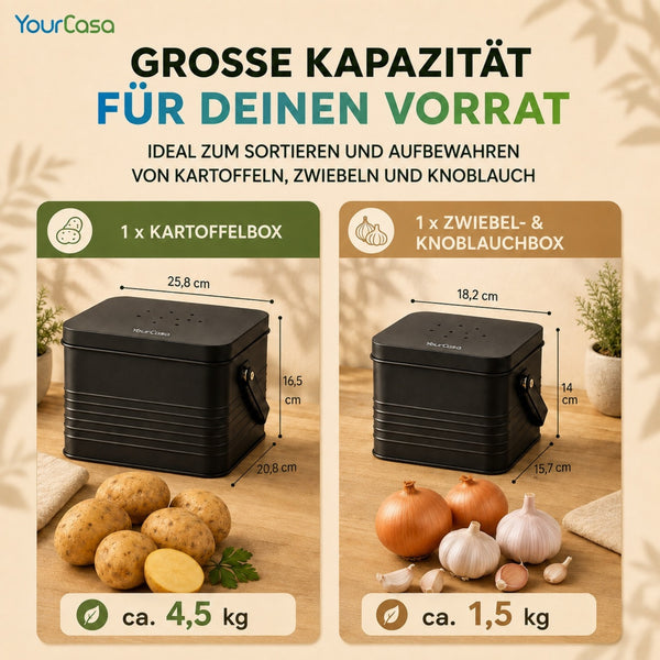 Fassungsvermögen der Storra Kartoffellager Box – 4,5 kg Kartoffeln und 1,5 kg Zwiebeln