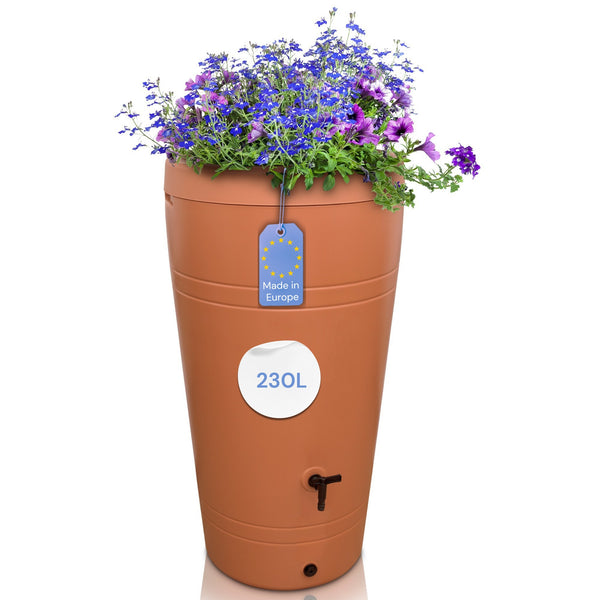 Decore Regentonne 230 Liter – Bepflanzbar | Mit Wasserhahn | Frostsicher