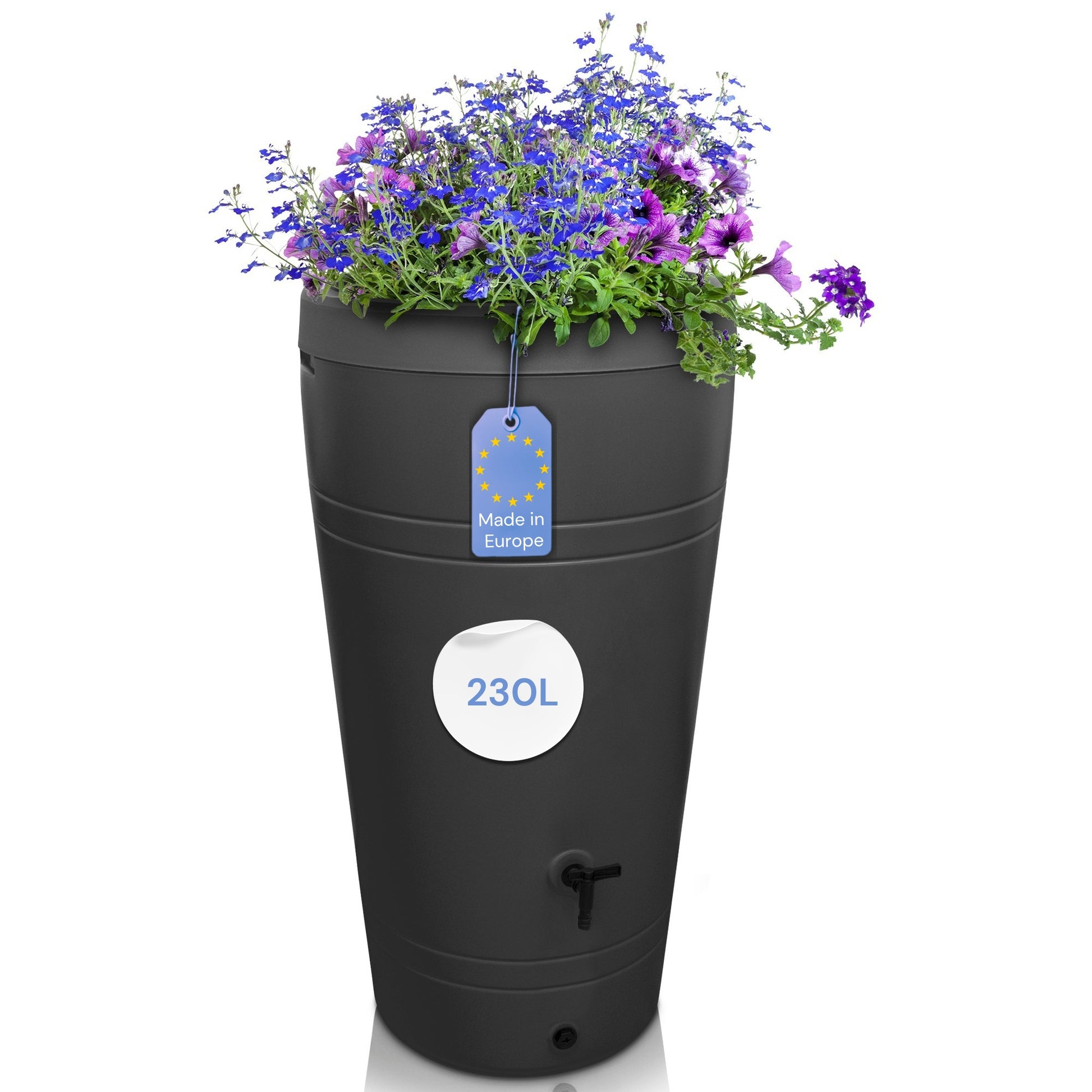 Regentonne Decore 230 Liter bepflanzbar mit Wasserhahn frostsicher – YourCasa