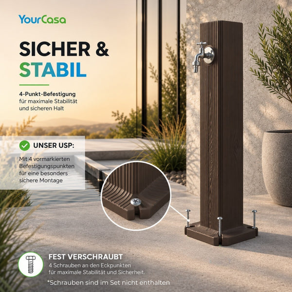 YourCasa Timberline Wassersäule Garten 90cm – Wasserzapfsäule in Holzoptik mit 1/2'' Wasserhahn & Schlauchanschluss, UV-beständig, Made in Europe