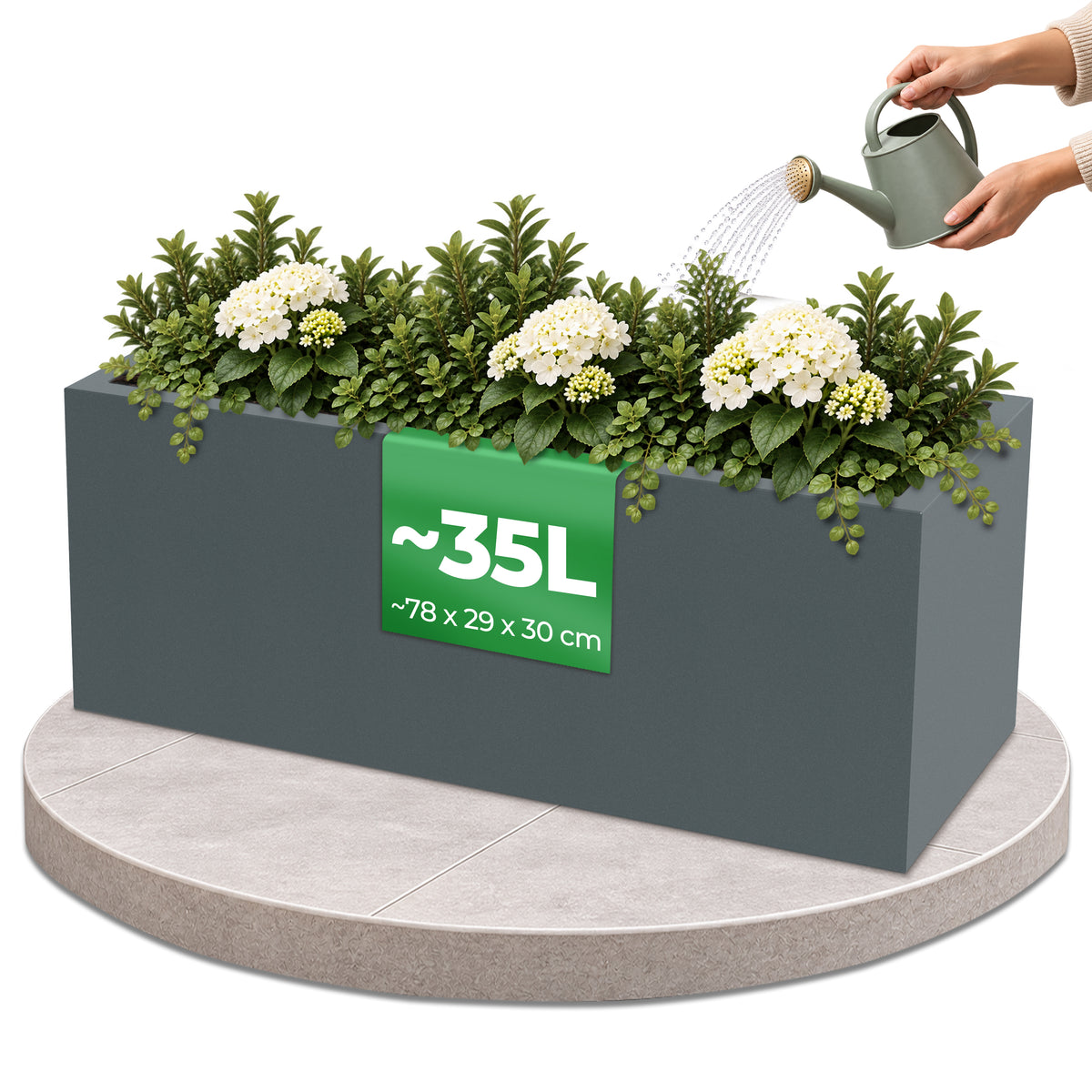 YourCasa Cubla Pflanzkübel rechteckig Stone, 35 Liter, 78 × 29 × 30 cm