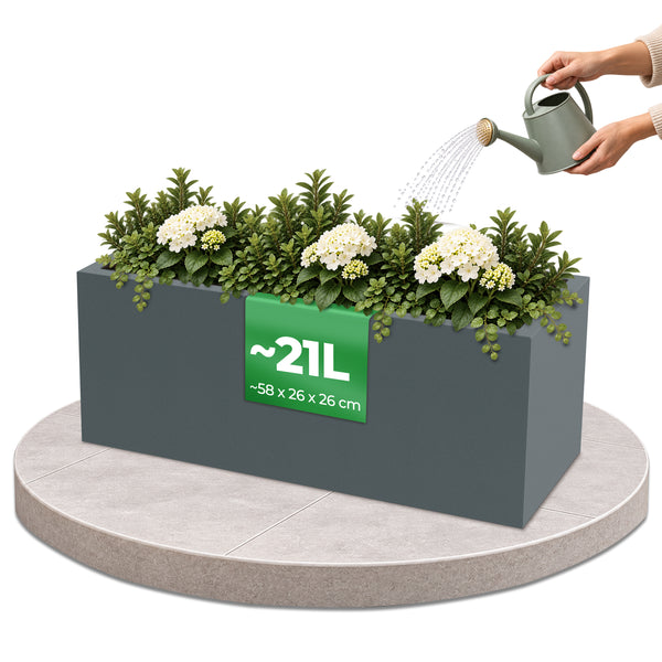 YourCasa Cubla Blumenkasten Stone, 21 Liter, 58 × 26 × 26 cm, bepflanzt