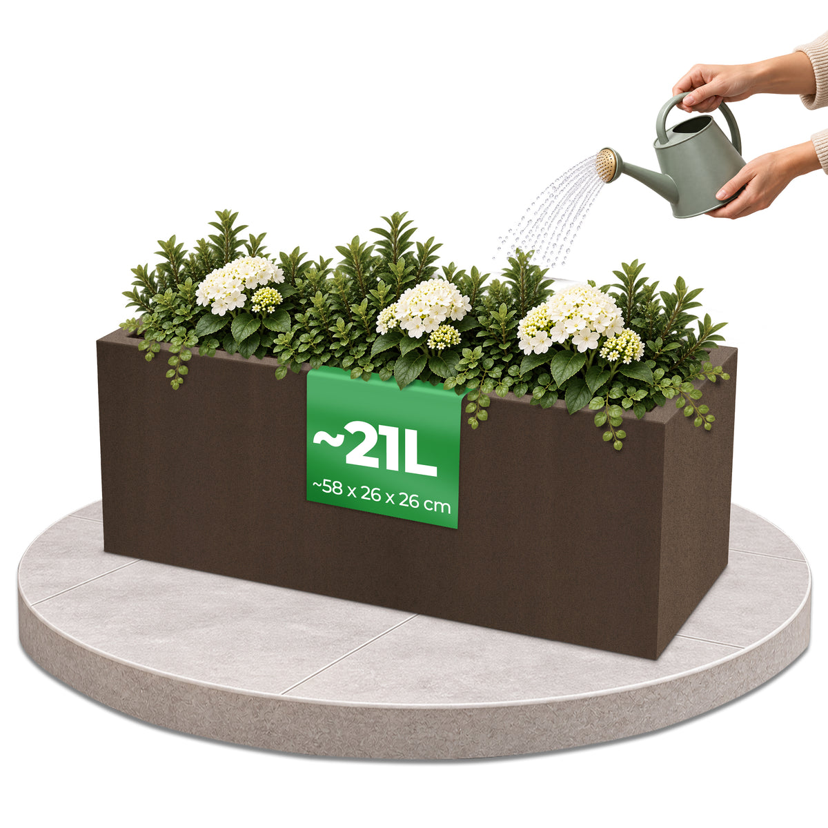 YourCasa Cubla Blumenkasten Corten, 21 Liter, 58 × 26 × 26 cm, bepflanzt