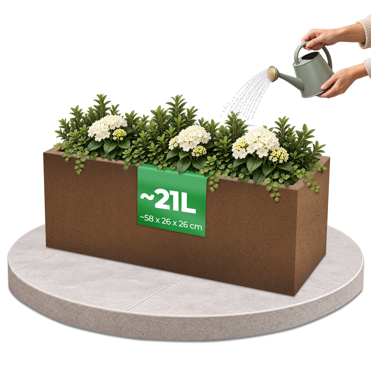 YourCasa Cubla Blumenkasten Rust in Rostoptik, 21 Liter, 58 × 26 × 26 cm, bepflanzt