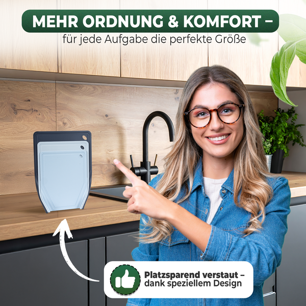 Ensemble de 3 planches à découper en plastique - Sans BPA - Forme d'entonnoir et rainure pour jus - Planche de cuisine antidérapante et lavable au lave-vaisselle - Planche à découper - Tapis de découpe pour cuisine