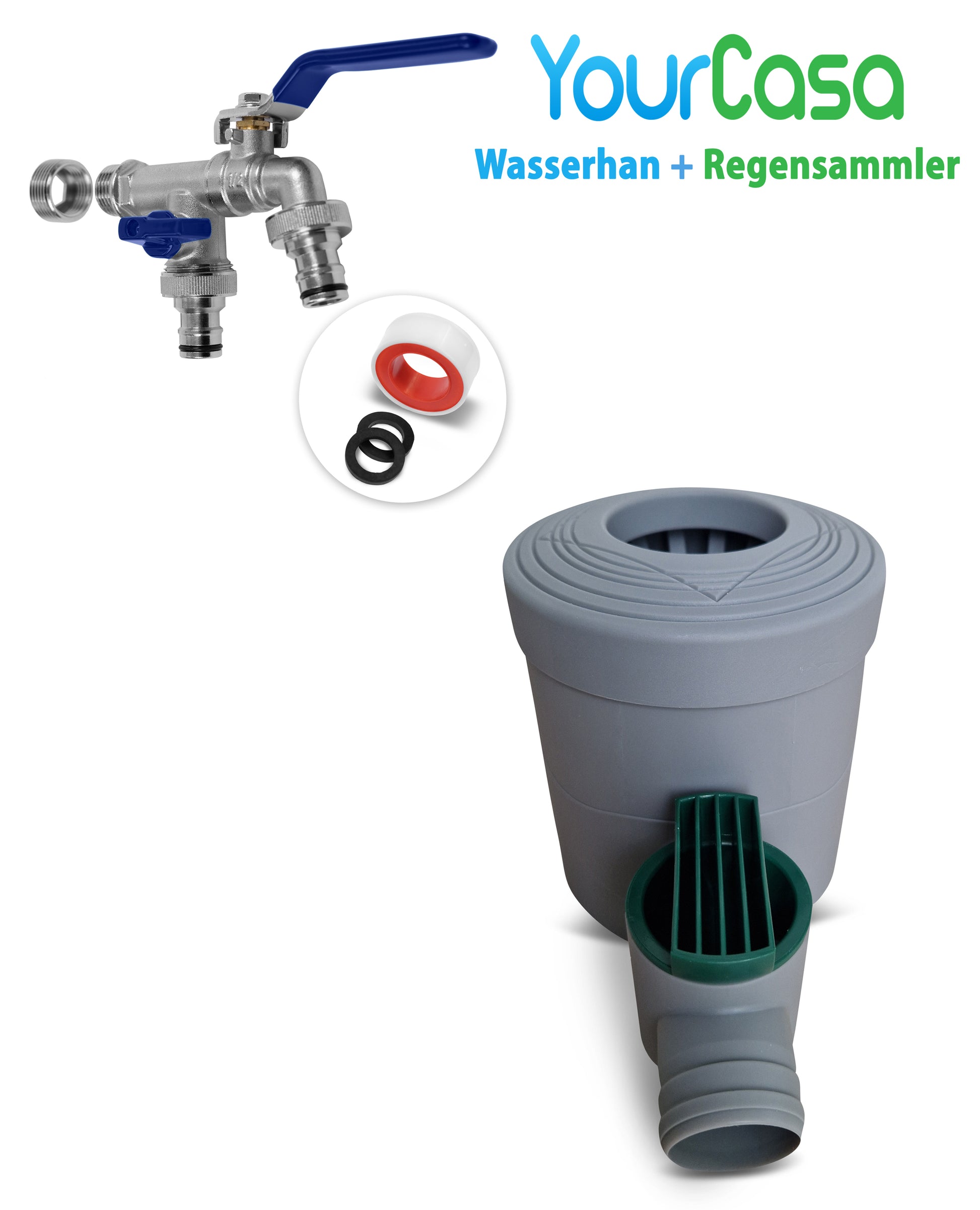 Regenwassersammelsystem mit YourCasa® Regensammler und Vorratsfass.