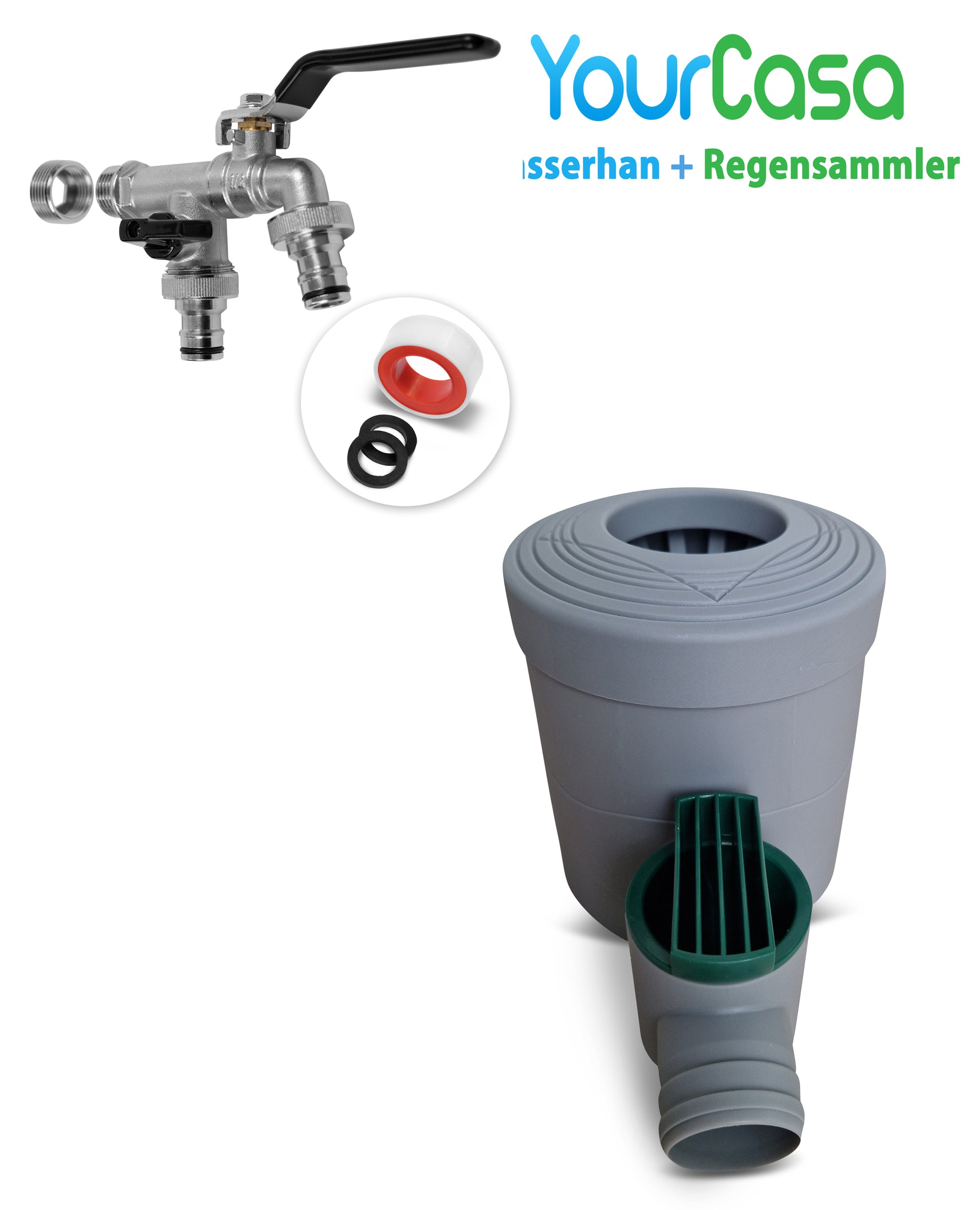 Regentonne mit Wasserumlenker, YourCasa® Regensammler [Downpipe50] und Zubehör zur Regenwassersammlung von yourcasa-de.