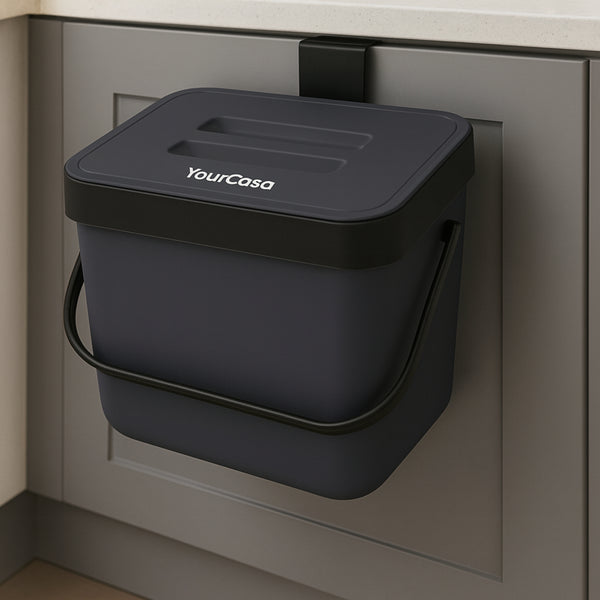 YourCasa® 7L Biomülleimer mit Halterung und Sieb für Küche - Geruchsdicht & Spülmaschinenfest