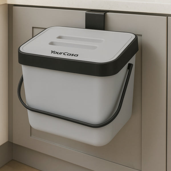 YourCasa® 7L Biomülleimer mit Halterung und Sieb für Küche - Geruchsdicht & Spülmaschinenfest