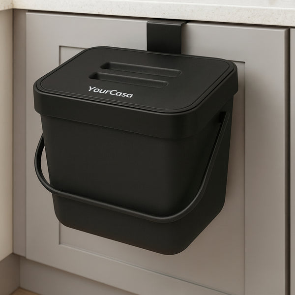 YourCasa® 7L Biomülleimer mit Halterung und Sieb für Küche - Geruchsdicht & Spülmaschinenfest
