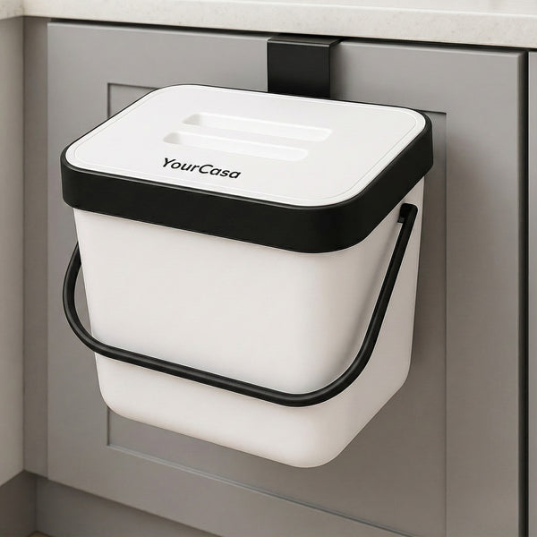 YourCasa® 7L Biomülleimer mit Halterung und Sieb für Küche - Geruchsdicht & Spülmaschinenfest