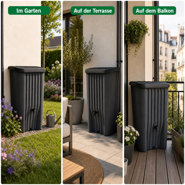 YourCasa Cascade – Regentonne 150 Liter Anthrazit mit integriertem Wasserhahn