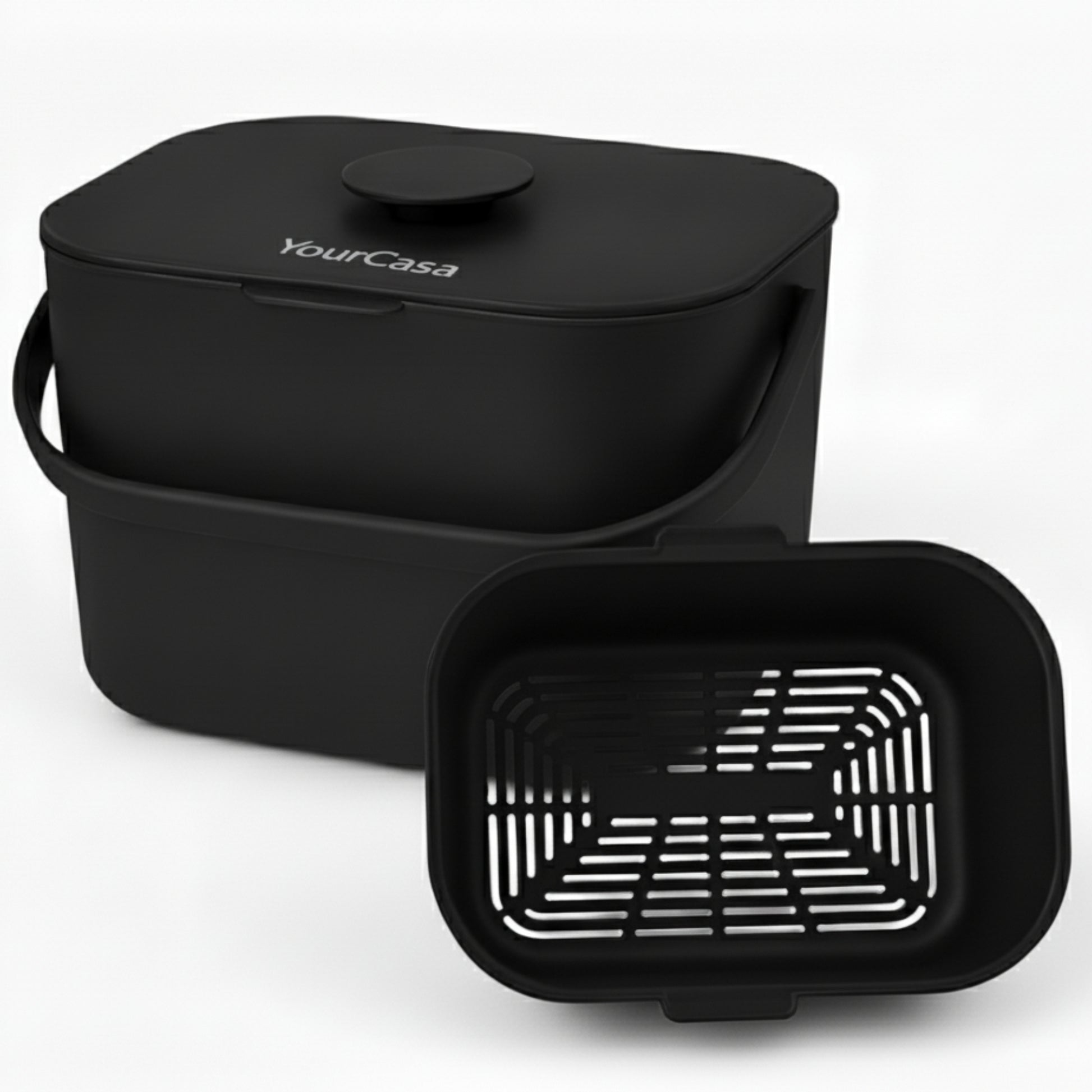 YourCasa Küchenabfallbehälter 5 Liter mit Deckel, Innensieb und ergonomischem Griff – geruchsneutral und spülmaschinenfest