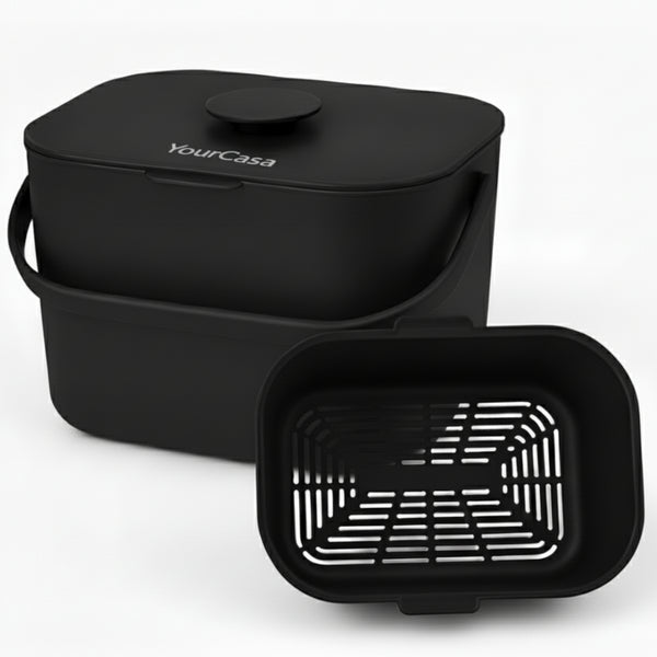YourCasa Küchenabfallbehälter 5 Liter mit Deckel, Innensieb und ergonomischem Griff – geruchsneutral und spülmaschinenfest