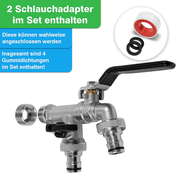 YourCasa® Außenwasserhahn mit Hebelgriff und zwei Schlauchadaptern inklusive.